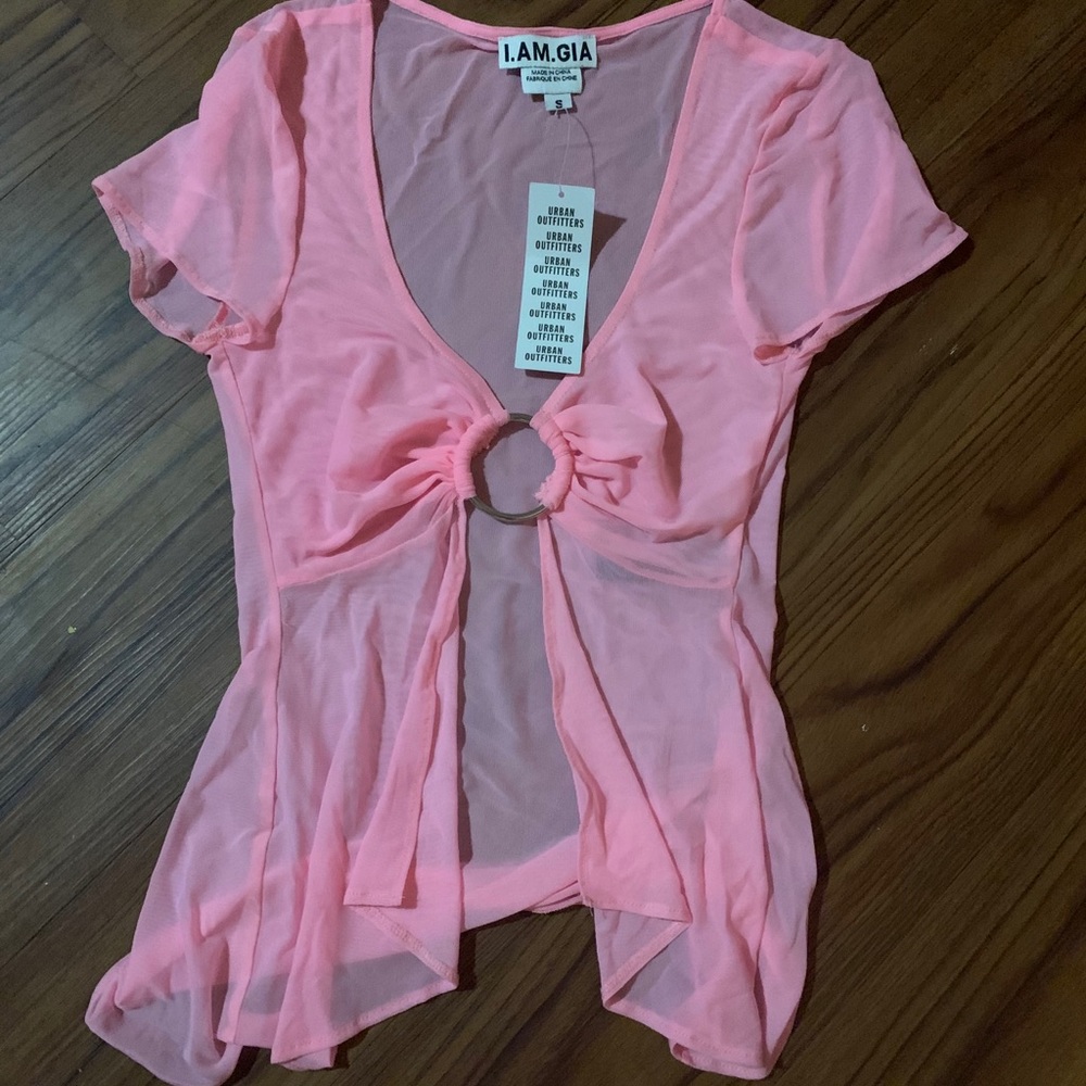I AM GIA pink mesh top